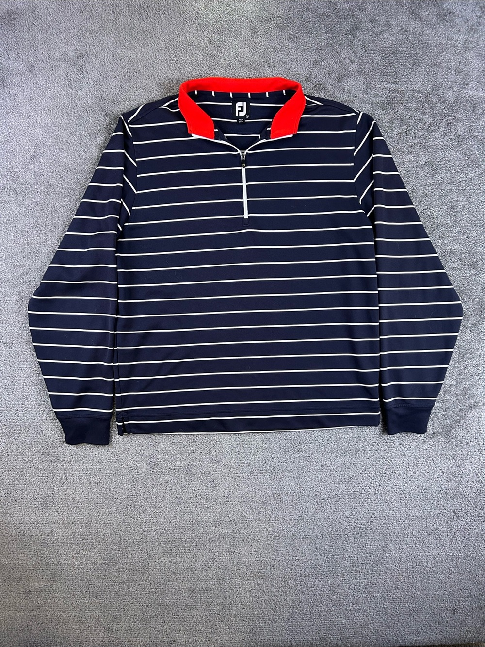 Footjoy 1/4 Zip Men’s Large Performance Navy & White Striped Golf Pullover